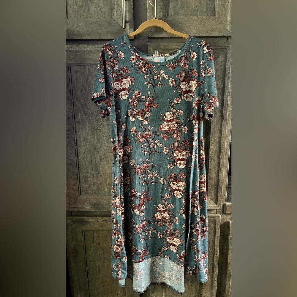 Floral Print Dress in blue and brick red